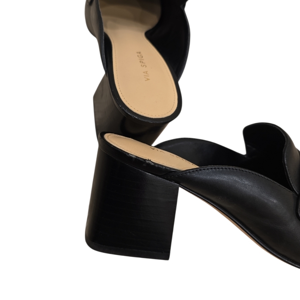 Via Spiga Brin leather loafer mule in black with a gold-tone buckle 6.5M - Picture 6 of 6